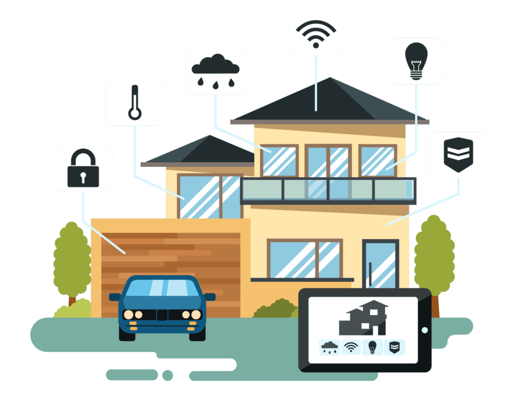 Illustration maison connectée et intelligente - Domotique - Renovision & Services - Copyright  Freepick